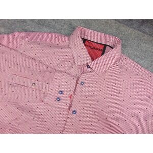 Tom James Button Up Shirt Mens Large Red Gingham Polka Dot Business Office